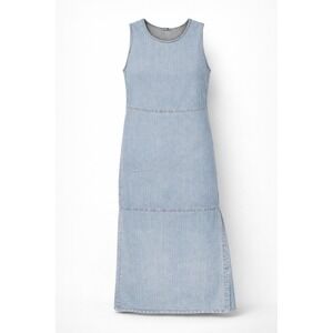 Toofan Tencel Denim Maxi Dress Sleeveless Button Slit Blue Women's M Boho Casual